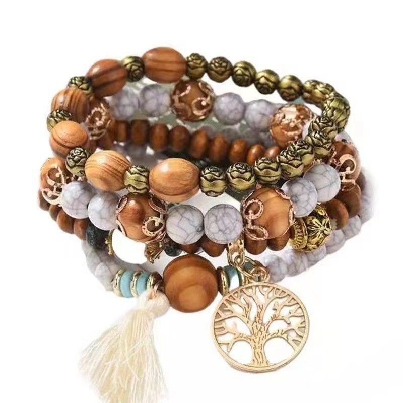 Ins Style Ethnic Bracelet Simple Forest Series Wooden Beads Bohemian Unisex Travel Photo Jewelry_voghion.com