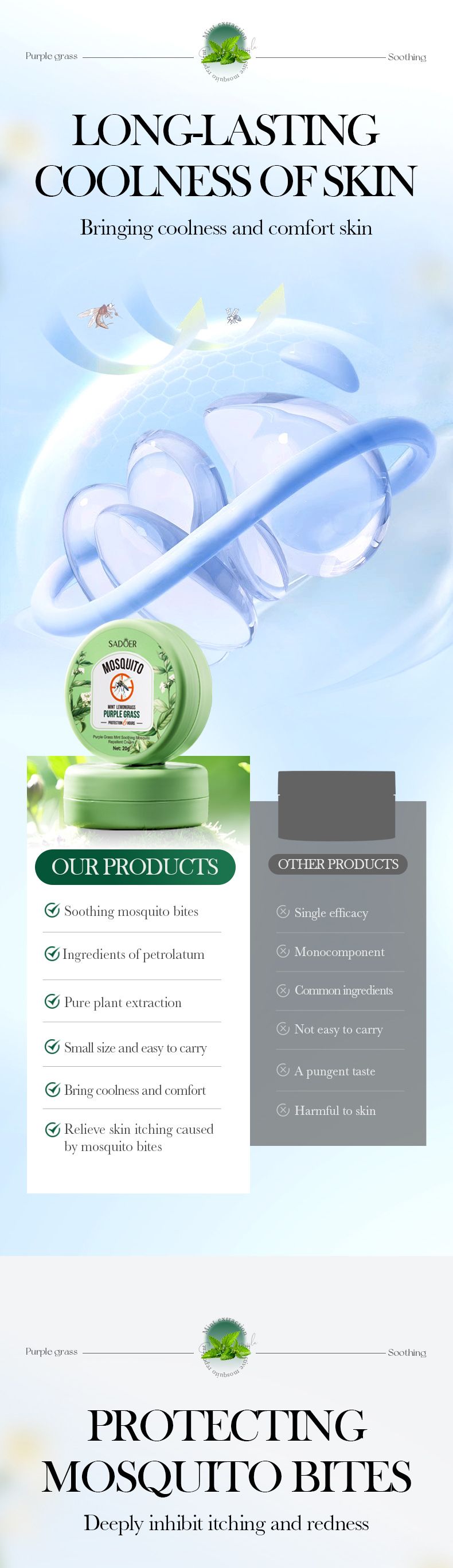 Mosquito Repellent SADOER Comfrey Mint Soothing Mosquito Repellent, Summer Cool Mosquito Repellent_voghion.com