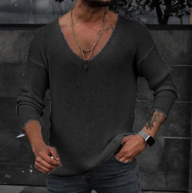 2023 Neuer Langarm-Strickpullover für Herren mit V-Ausschnitt_voghion.com