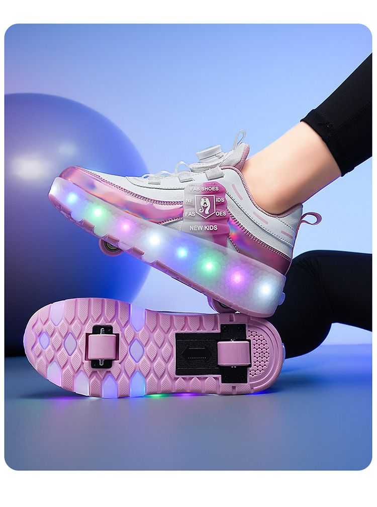 Kids Shoes New running shoes, girls' roller skates, small four-wheel detachable walking invisible luminous shoes_voghion.com