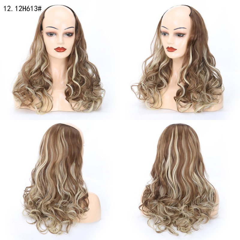 Synthetic hair U-shaped half head wig for women's medium large wave pear curl with natural fluffy long curly hair_voghion.com