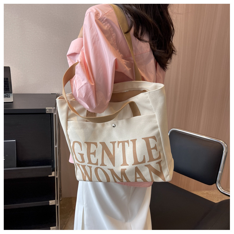 Minority Design Letter Canvas Bag Women's Single Shoulder Simple Art Lazy Large Capacity Tote Bag Women's Bag One Dropshipping_voghion.com