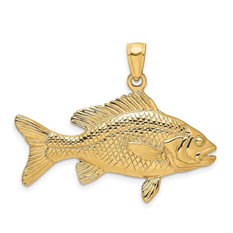 14K 3-D Textured Red Snapper Fish Charm_voghion.com