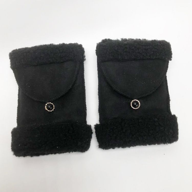 Women's Winter Sheepskin Two-in-One Typing Outdoor Warm New Suede Fingerless Gloves For Students_voghion.com
