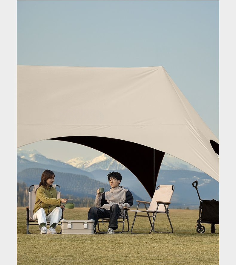Quick Black Vinyl Tarp Hexagonal Outdoor Table And Chairs Camping Rainproof Equipment Butterfly Shape Sunshade Tent_voghion.com