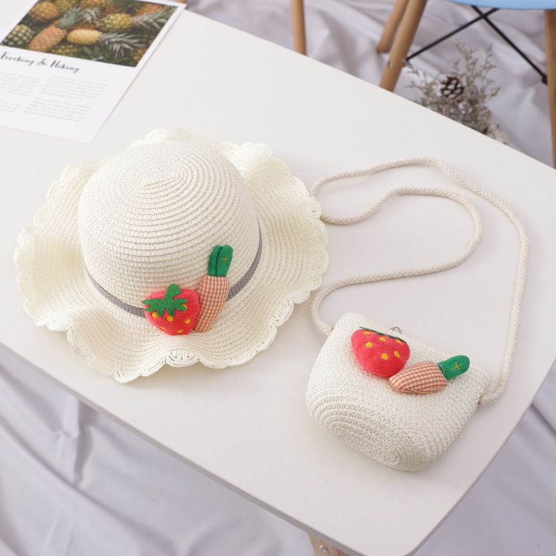 Set di borse per cappelli parasole da spiaggia versatili per bambini in paglia estiva piccola Fresh Wave Edge_voghion.com