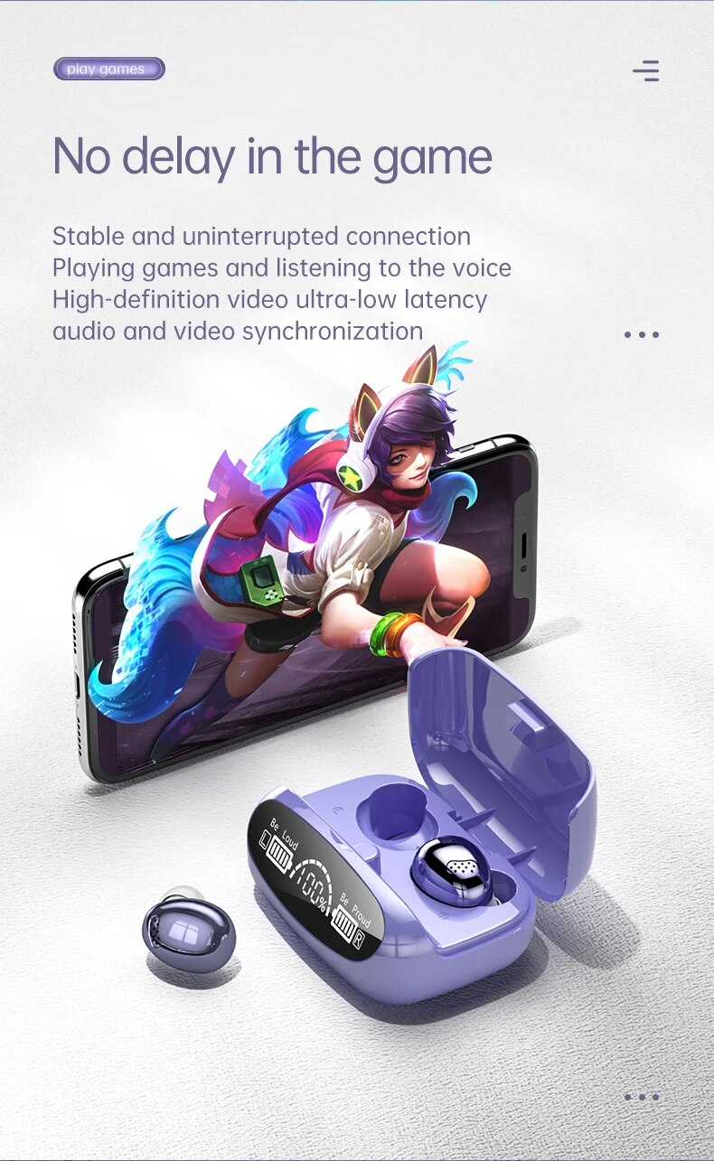 M32 Wireless Binaural Digital Display Large Touch Noise Reduction Low Delay TWS Bluetooth Headset_voghion.com