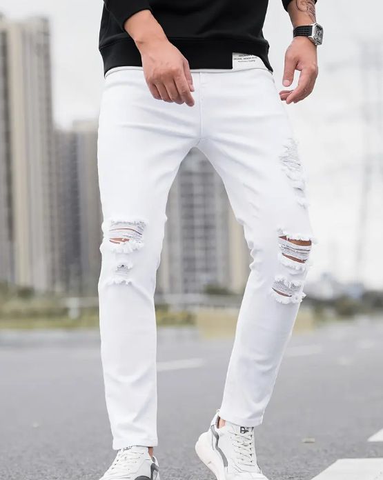 Pantaloni skinny elasticizzati multi-foro in denim da uomo_voghion.com