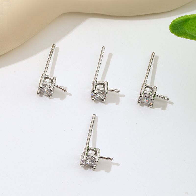 Accessori per orecchini di perle placcati oro e rame, orecchini a bottone con micro pavé di zirconi, orecchini a bottone da principessa, set di gioielli fai da te A68_voghion.com