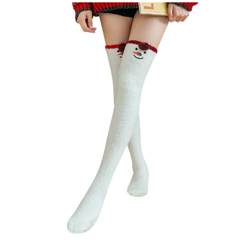 Long For Guys Fleece-Strümpfe, hoch, dick, über den Kniestrümpfen für Damen, weihnachtlich, warme Korallensocken, Größe 13–15_voghion.com