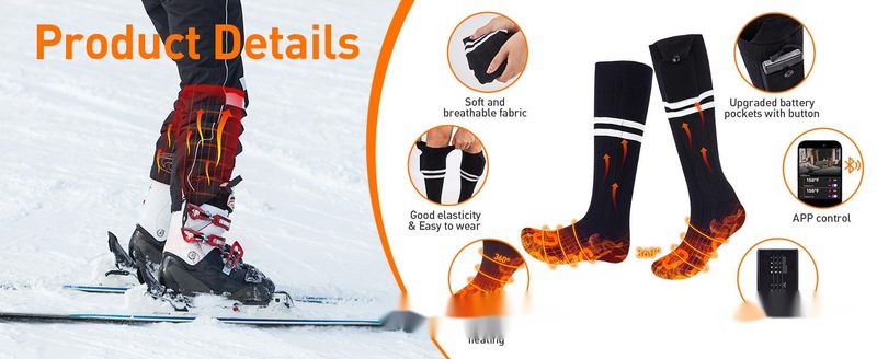 Electric App Temperature Control Outdoor Cycling Ski 5V Warm Heating Rechargeable Heated Socks_voghion.com