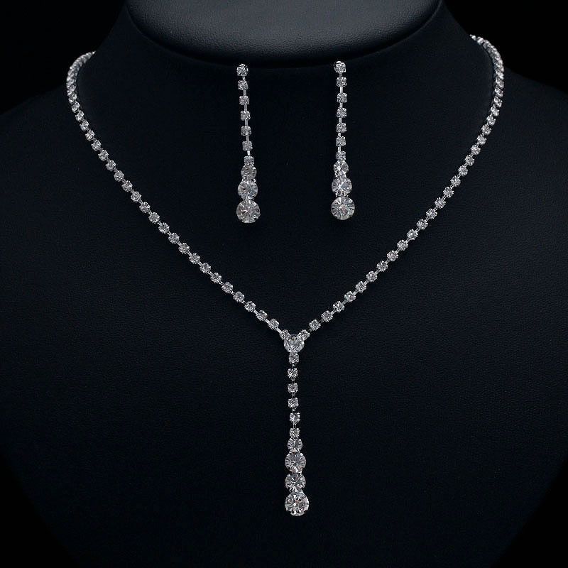 Luxus Kristall Braut Bijouen Set Strass Hochzäitskleed Banquet Zirkon Kette Halskette Ouerréng Sets Damen Accessoiren_voghion.com