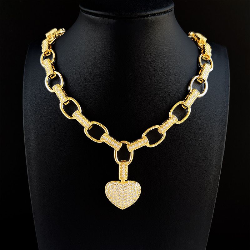 Women's Jewelry Set - Gold Heart Necklace And Bracelet With AAA Zircon Stones, Elegant Box Chain Design For Everyday Wear_voghion.com