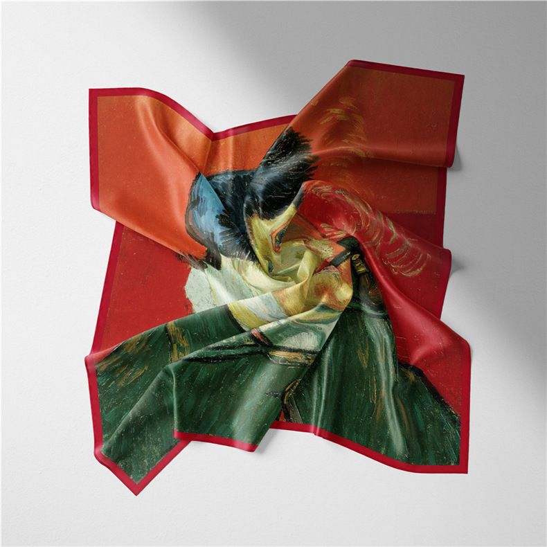 Nuova serie di borse avvolte, piccole sciarpe quadrate stampate con postino verde con manico in twill, sciarpe di seta_voghion.com