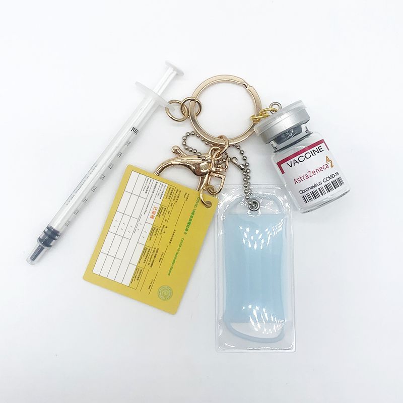 Taiwan Simulation Mask Medicine Bottle Syringe Card Pendant COVID-19 Vaccine Keychain Hanging Decoration Accessories_voghion.com