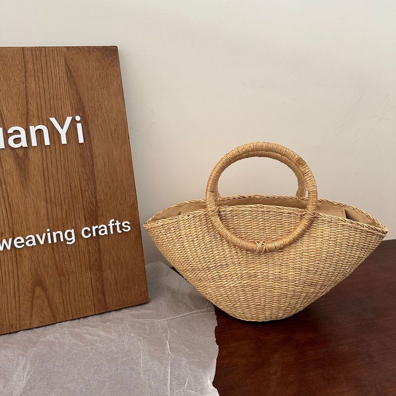 Trendy damestas van stro, modieuze casual geweven strandtas voor op vakantie_voghion.com