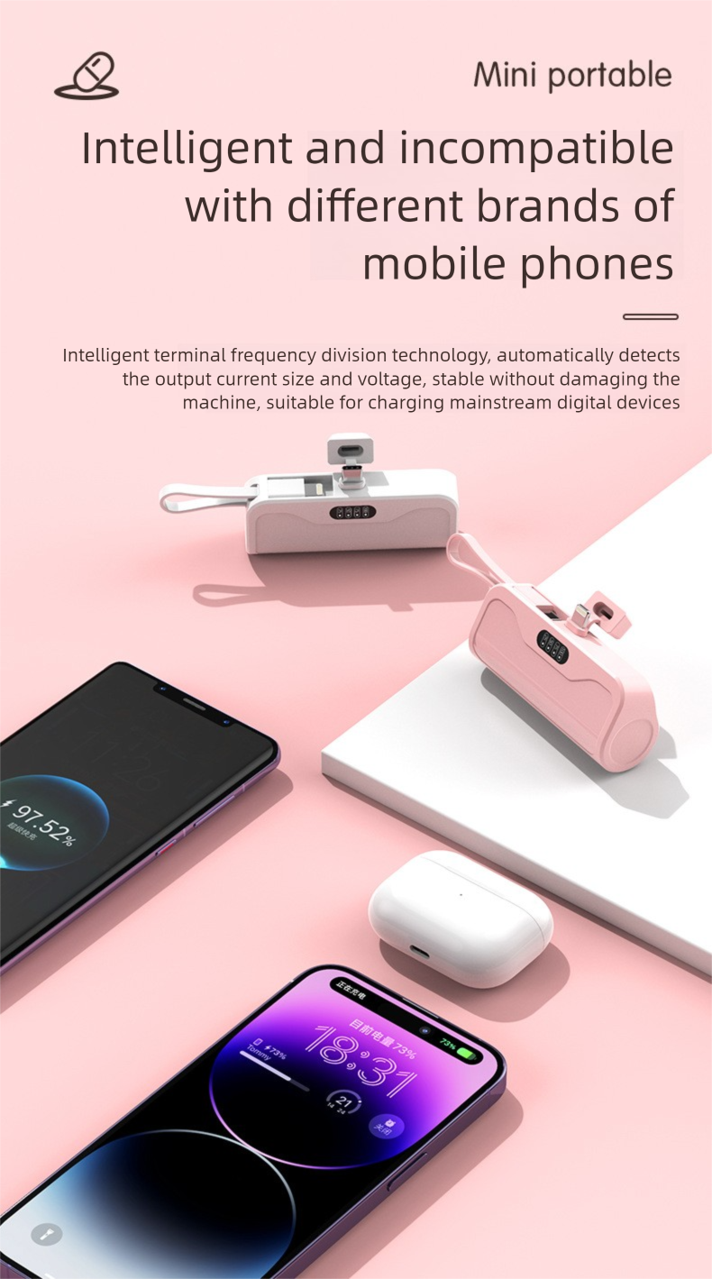 Mini Compact Large Capacity Built-in Cable Bank 10000mAh Fast Charging Digital Display Portable Shared Mobile Power_voghion.com
