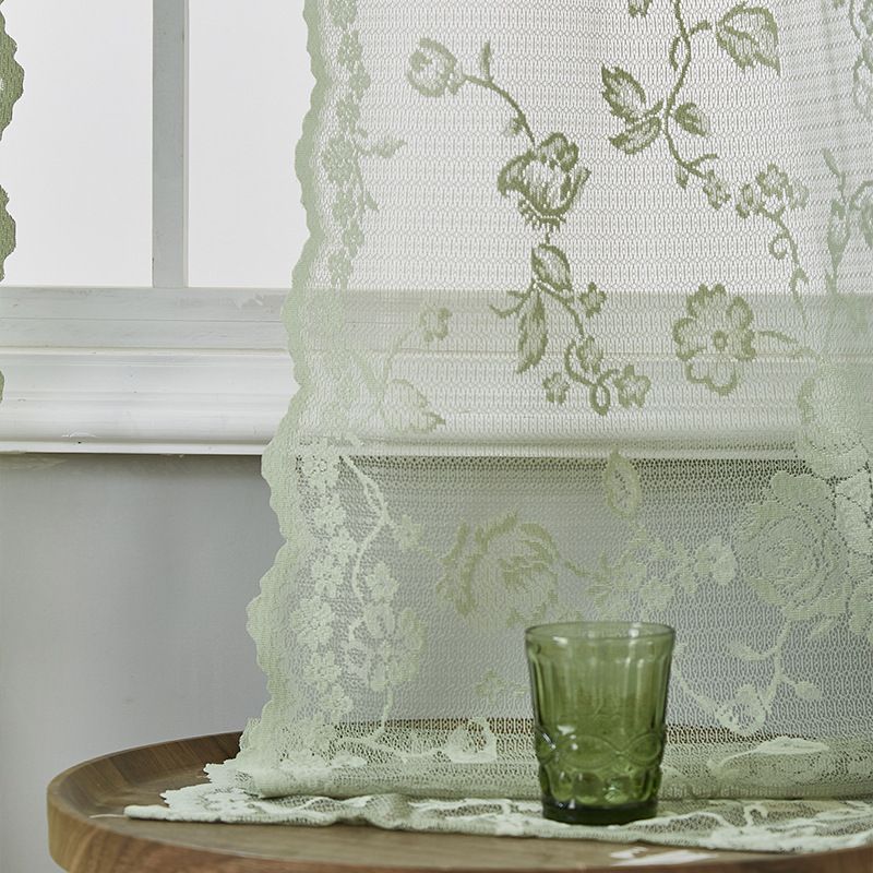 Rose Sheer Curtains With Rod Pocket – Elegant Lace Drapes For Living Room & Bedroom (Green/White/Pink, 52x63/84/96 Inch, 80% Polyester, Set Of 2)_voghion.com