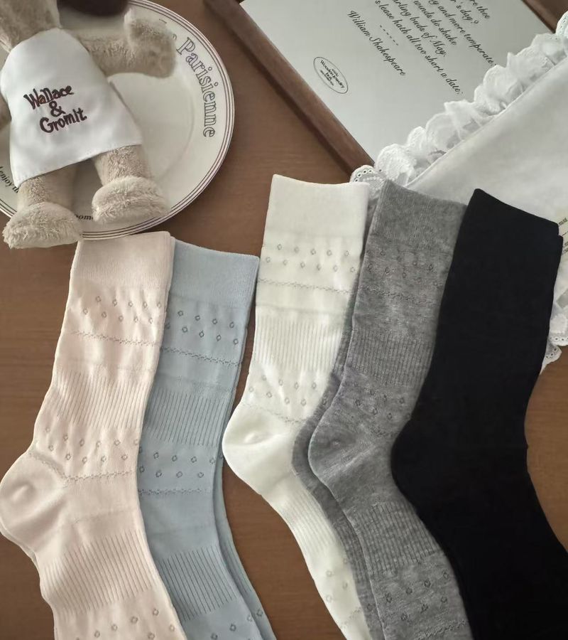 Calzini da donna in cotone casual, senza cuciture, a maglia cava sottile, estivi, a metà polpaccio, altezza interna_voghion.com