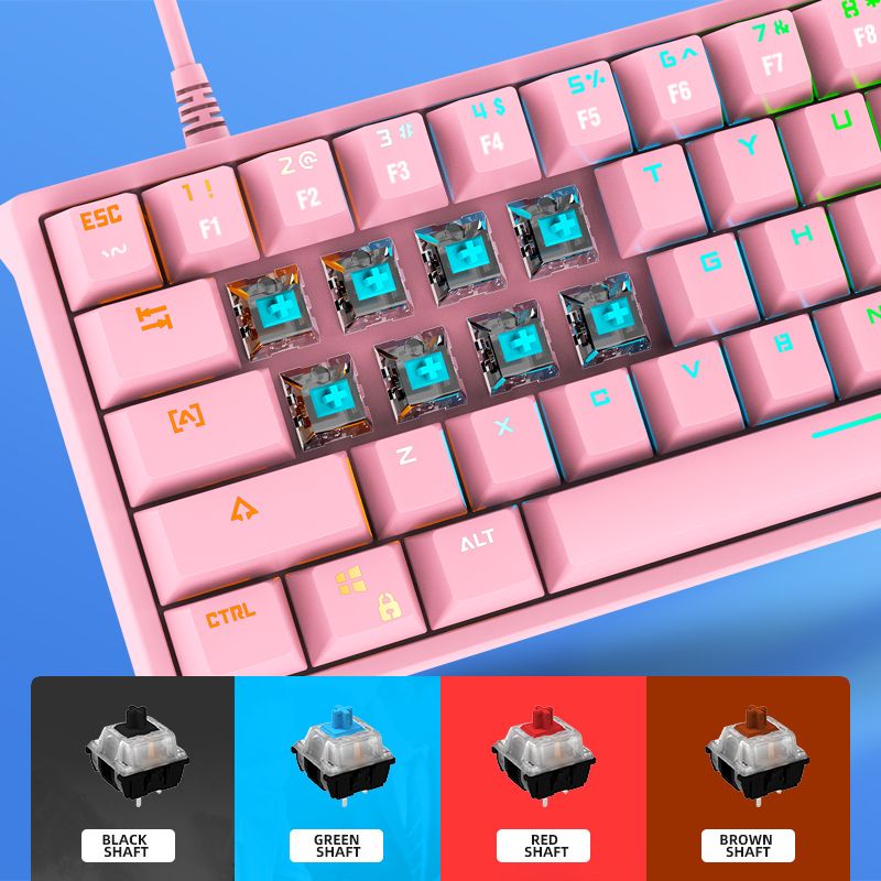 60% Wit RGB 61 Toetsen PBT Computer Gaming USB Bedraad Licht Led Gamer Mechanisch Toetsenbord_voghion.com