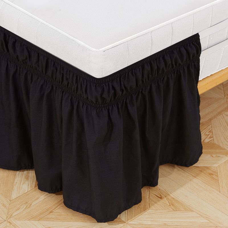 Faldón de cama estilo princesa con doble elástico (franela lisa, apto para camas tamaño queen/king - Decoración elegante para dormitorio)_voghion.com