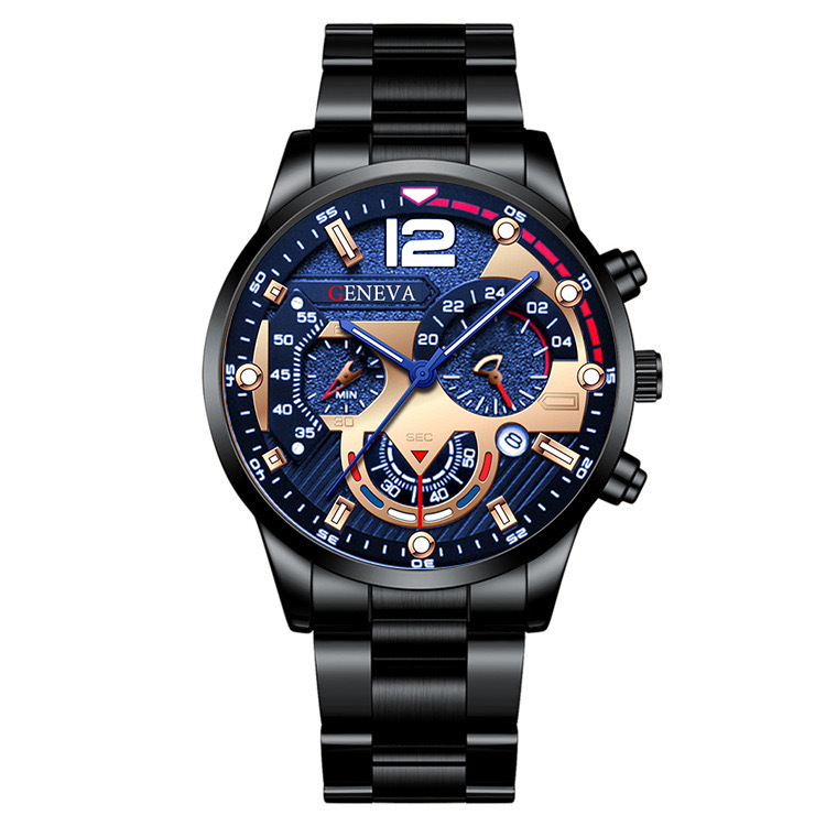Orologi Elegante orologio da uomo con calendario e cinturino in acciaio inossidabile e bracciale coordinato - Classico nero, argento, oro e altro ancora_voghion.com