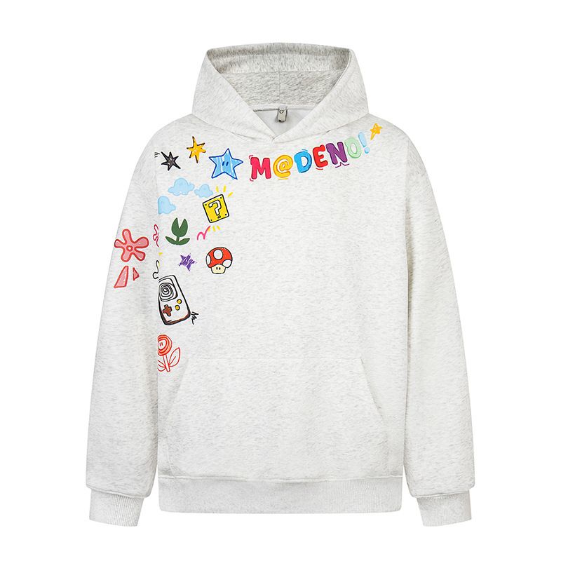 Felpa con cappuccio con stampa graffiti vintage - Pullover oversize unisex in tessuto di cotone pesante_voghion.com