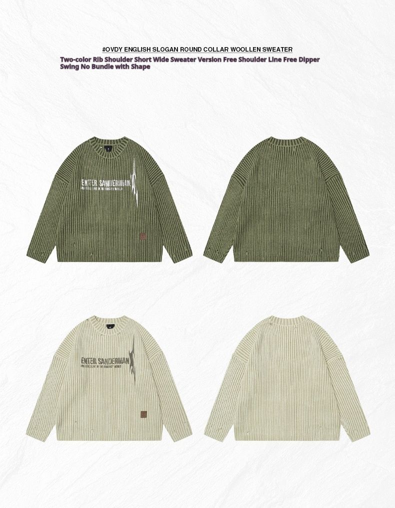 Pull à lettres style American Ins #OVDY avec position d'os ancienne, aiguille vide, pull en tricot début d'automne, unisexe_voghion.com