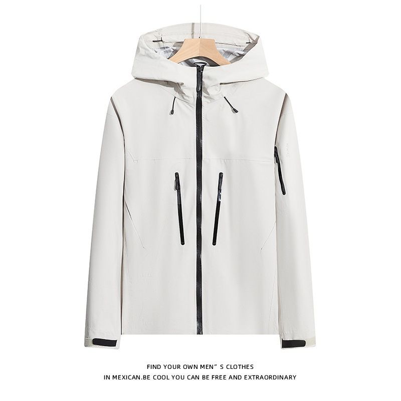 Giacca con cappuccio da uomo tinta unita impermeabile termosaldata dello stesso stile autunno 2024_voghion.com