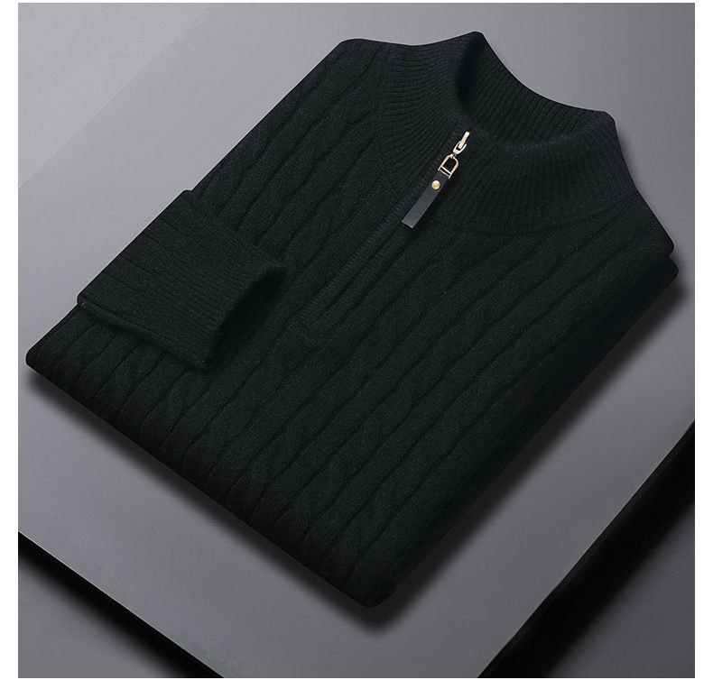 Herren-Zopfmusterpullover – Halbrollkragenpullover mit Reißverschluss, atmungsaktiv und knitterfrei (mehrere klassische Farben)_voghion.com