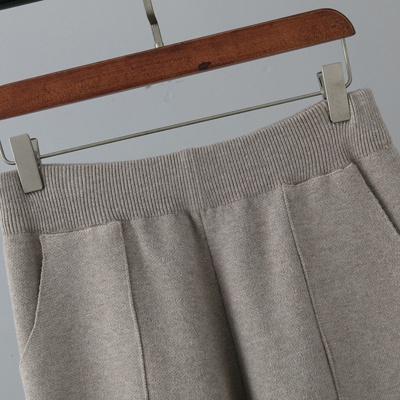 Dames gebreide Haren broek met hoge taille, losse en dunne radijsbroek Koreaanse versie van casual negenpuntsbroek_voghion.com