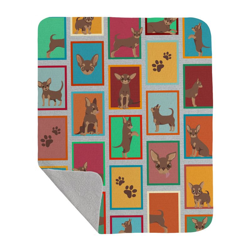 Lots of Chocolate Chihuahua Quilted Blanket 50x60 Artwork Pattern Quilted Throw Blanket for Bed, Couch, Sofa, Soft and Lightweight_voghion.com