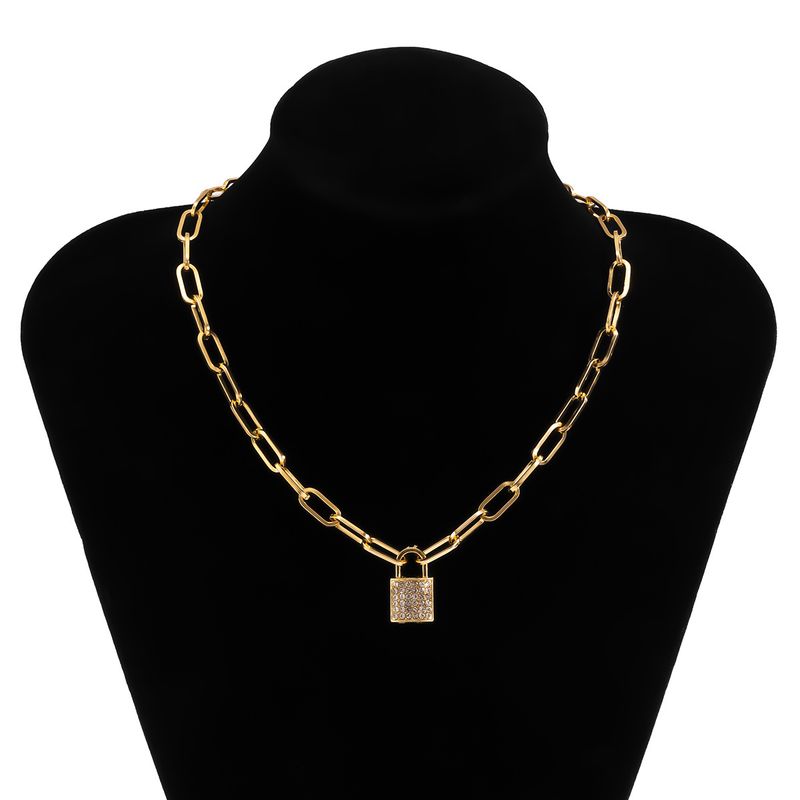 Collier Femme Collier Doré Pendentif Collier Or Mode Simple Micro Incrusté Pendentif Collier Pour Femmes Créatif Tendance Métal Serrure Tête Chaîne_voghion.com