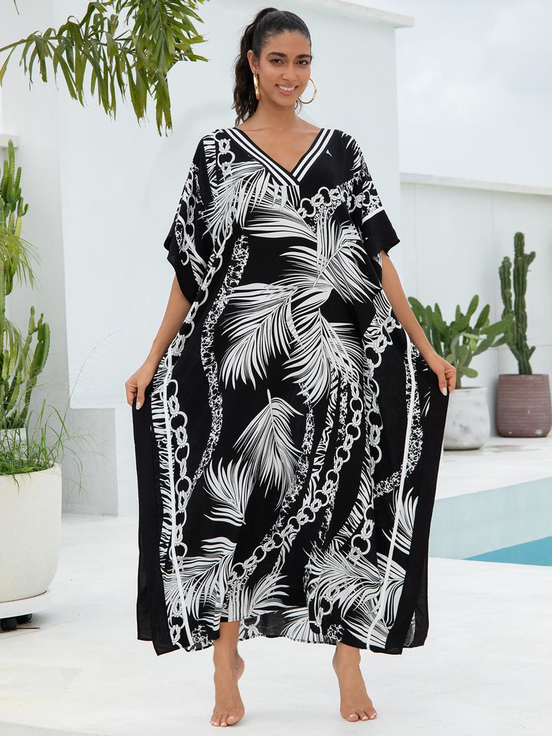 Kadın Baskılı Rayon Plaj Elbisesi - UPF Korumalı Uçuşan Boho Kimono Bornoz (Tek Beden, Hafif ve Nefes Alabilir)_voghion.com