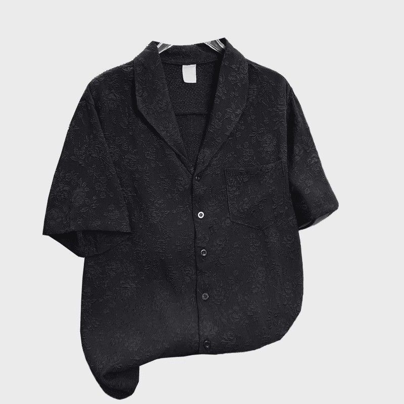 Abbigliamento da uomo, nuova camicia nera a maniche lunghe con colletto cubano, camicia estiva da uomo in jacquard sottile e casual, di alta qualità, ampia e con protezione solare_voghion.com