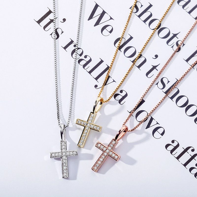 Collana versatile con ciondolo a forma di croce in zircone pieno in argento Hip Hop_voghion.com