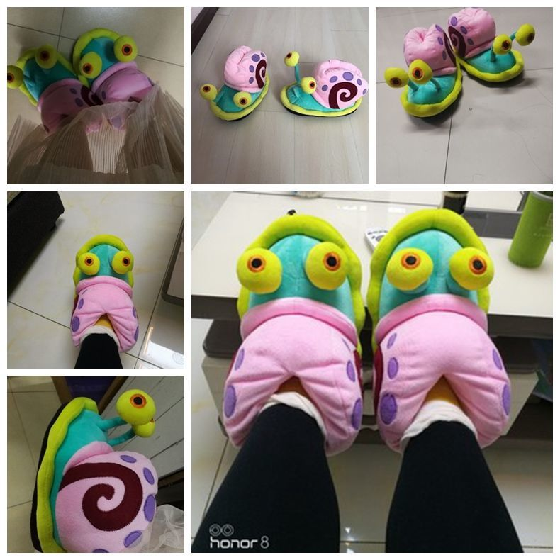 Cute Spongebob Squarepants Small Snail Cotton Shoes Bag Heel Home Parent Child Slippers Confinement Boots_voghion.com