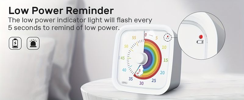 60-Minute Visual Timer With Silicone Protective Cover, Silent Countdown, Low Battery Indicator, And Colorful Raindrop Design For Time_voghion.com