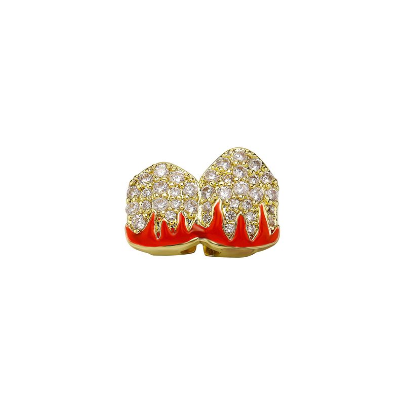 Gioielli unisex alla moda, motivo a fiamma singola e doppia, denti in oro zirconio, decorazione per denti abbinata, apparecchio per denti HIPHOP_voghion.com