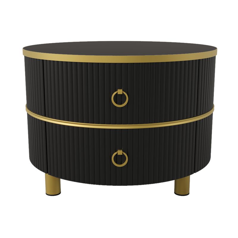 Table basse ronde 2 en 1 en MDF, table d'appoint avec plateau brillant et 1 plateau en marbre blanc, ensemble de table basse de salon avec 2 tiroirs, 70 x 70 x 46 cm + 50 x 50 x 40 cm_voghion.com