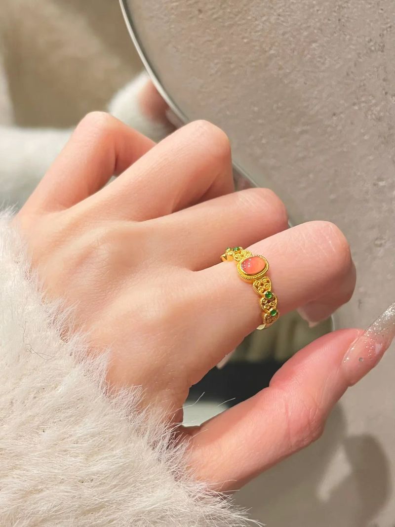 Sha Jin Filigold Phoenix Hua Xiao Furong Kleine Paleismus Ring Goud Winkel Zelfde Stijl Paleis Stijl Levende Mond Ring Armband_voghion.com
