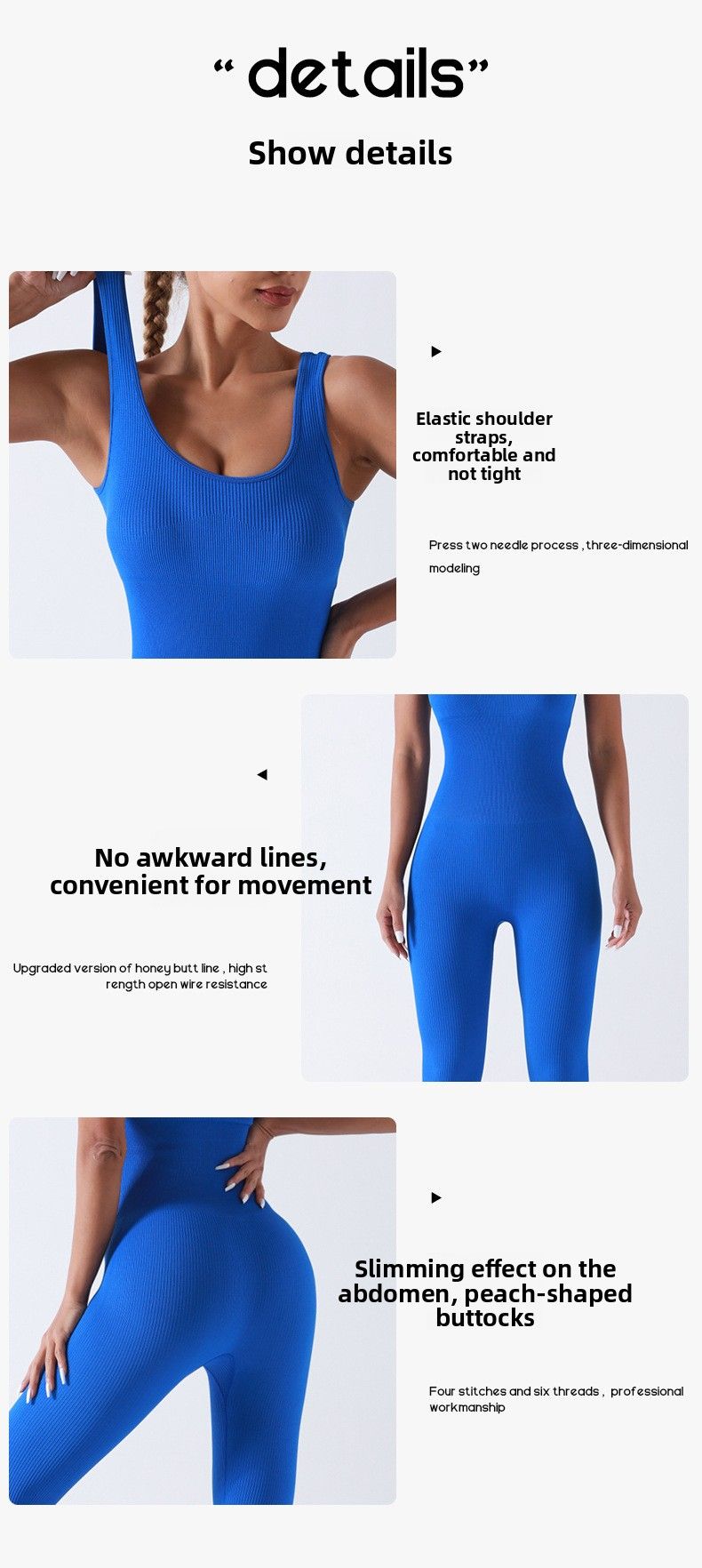 Fitness Yoga Wear Knitted With Chest Pad Threaded Long Pants Jumpsuit Solid Color Seamless Sportswear Customizable_voghion.com