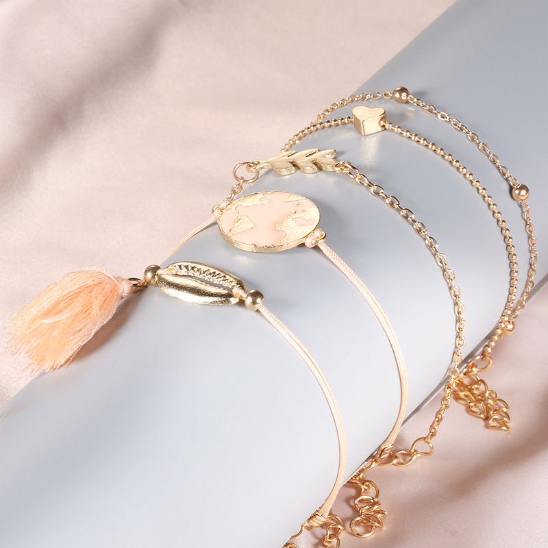 Rose Orange Huile Chute Terre Amour Coquille Fringe Perle Chaîne Bracelet Nouvel Ensemble De Cinq Pièces_voghion.com
