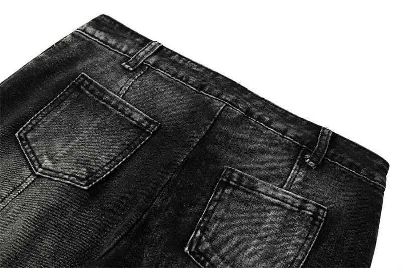 Men's Deconstructed Workwear Jeans - Raw Hem Bootcut Pants With Lace-Up Detail (Charcoal, S-3XL)_voghion.com