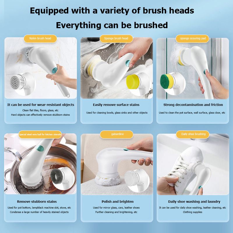 5pcs Cleaning Practical Bathroom Kitchen Electric Clean Brush Heads Convenient Accessories Home Washing Tools_voghion.com