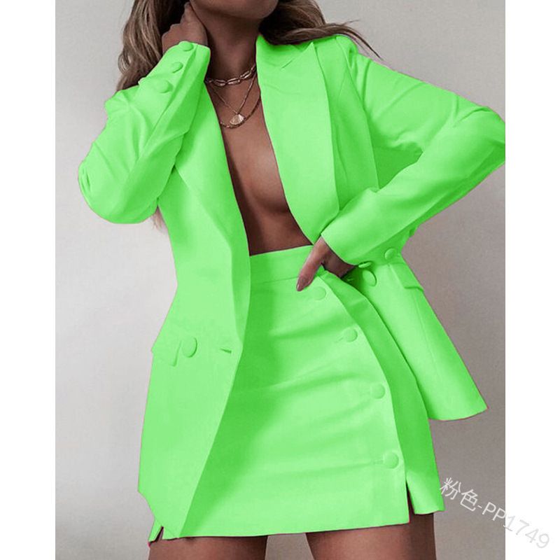 2022 Spring Solid Color Suit Small Blazer Short Skirt Two-Piece Set Style_voghion.com