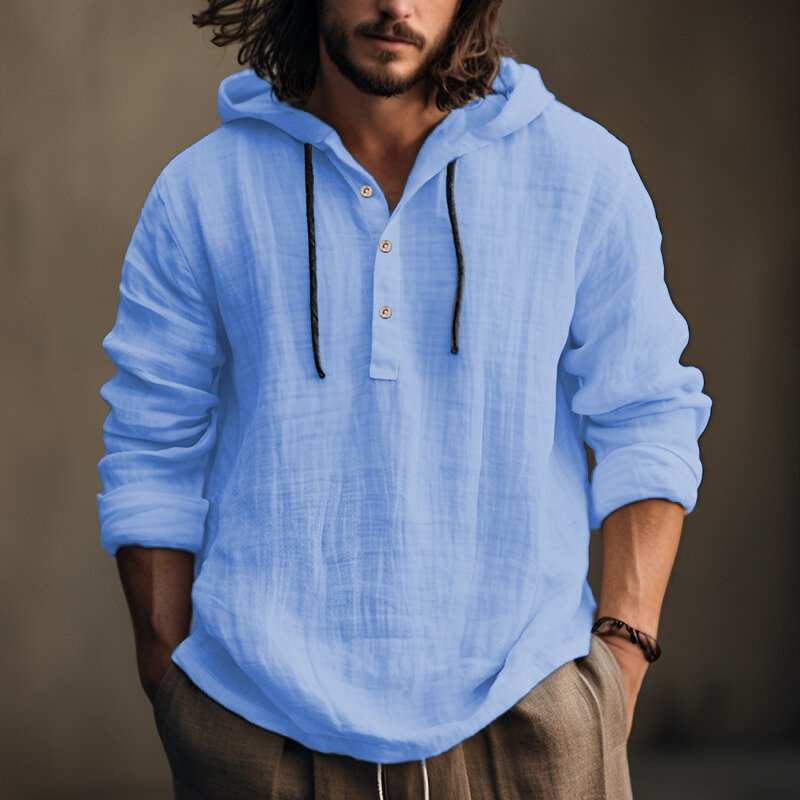 Felpa con cappuccio da uomo in cotone e lino, primavera e autunno, a maniche lunghe, casual, abbigliamento quotidiano_voghion.com