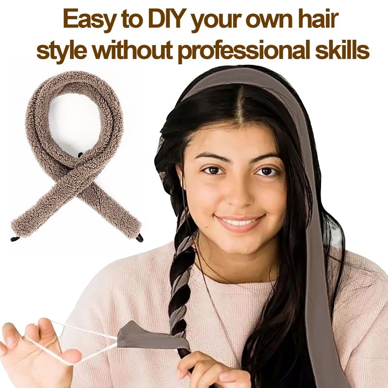 Satin Heatless Hair Curler, Lazy Natural Soft Wave DIY Heatless Curls For Sleep In Overnight, For All Hair Types - Light Brown_voghion.com