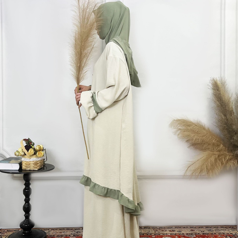 Women's Clothing Solid Color Ruffled Burkha Two Piece Set_voghion.com