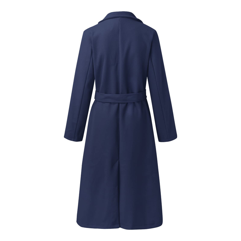Autumn and winter women's solid color lapel long-sleeved woolen jacket simple strappy windbreaker_voghion.com